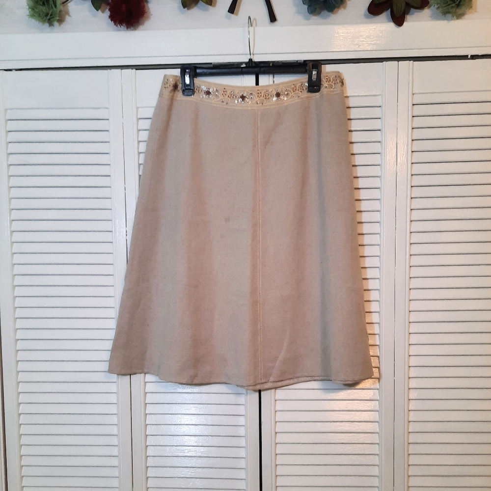 Harve Benard linen A line applique skirt sz 10 *C3